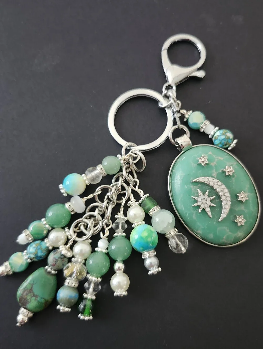 Celestial Stone Purse Charm or Keychain Aventurine Turquoise Handcrafted